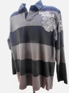 Mens Large Embroidered Black/Gray Harley Davidson Striped Shirt Ships Fast! - Picture 1 of 5