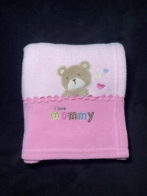 Carters Child Of Mine Baby Blanket Pink Teddy Bear I LOVE MOMMY Fleece Lovey - Image 1 of 4