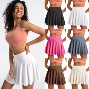 Women Casual Elastic Waist Pleated Skirt Solid Color Ruffle Flared Skirts - Picture 1 of 44