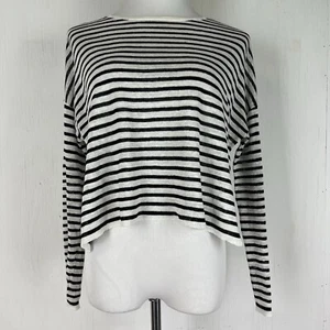 Eileen Fisher P Small White Black Striped Linen Knit Long Sleeve Cropped Top - Picture 1 of 6
