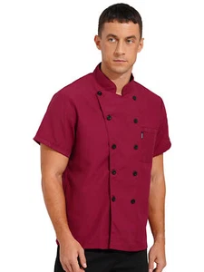 Chef Men Uniform Short Sleeve Kitchen Service Coat Jacket Button Down Shirts - Picture 1 of 94