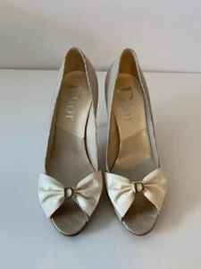 Dior Women's Ivory Bow Peep Toe Heels - Size 36 - Picture 1 of 11