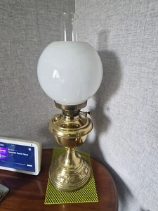 Victorian Brass Oil Lamp Lewtas Dual Duplex Burner With Crown & Leaf Motif To it - Picture 1 of 16