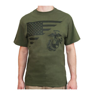 US Flag Usmc Eagle Globe & Anchor T Shirt tshirt Oliv Drab Usa Flagge Fahne