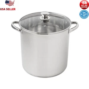 Stainless Steel 12Qt Stock Pot W/ Glass Lid Cooking Soups Sauces Pastas Home New - Picture 1 of 7