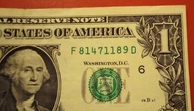 Misaligned $1 One Dollar Bill Serial Number F81471189D Series 2017A - Image 1 of 4