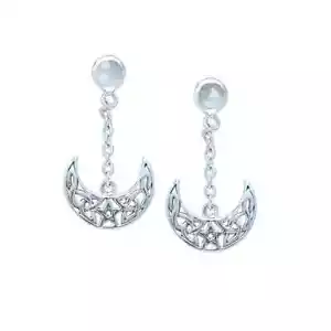 Crescent Luna Pentáculo 925 Pendientes de Plata Ley Fino Pagano Wiccan Joyería - Imagen 1 de 21