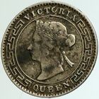 1892 CEYLON now SRI LANKA UK Queen Victoria Antique OLD Silver 10 Cents i102176