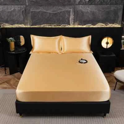 1pc Silky satin Waterproof Mattress Protector Bed Cover Solid Color Fitted Sheet - Image 1 of 4