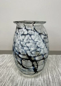 VTG MCM Hand Blown Art Glass Vase Swirl Wavy Black and White - Picture 1 of 7