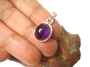 Piccolo ciondolo viola ovale ametista argento sterling 925 pietra preziosa - Foto 1 di 6