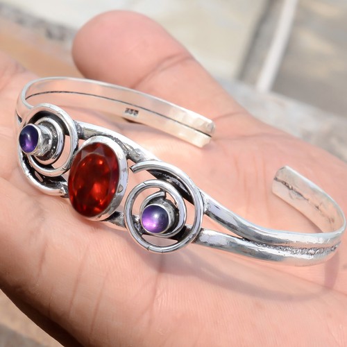 VALENTINO Bracciale fatto a mano in argento sterling 925 con granato e pietra preziosa taglio ovale in granato e ametista