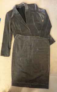 Tahariđź’—Black & Silver Metallic Sparkle 2PC Stretch Jacket & Straight skirt*SZ 8 - Picture 1 of 19