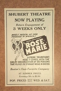 Vintage Shubert Theatre  - Boston - Rose Marie Production - 1926 Art Deco AD - Picture 1 of 1