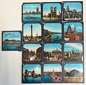 Set of 13 Antique Magic Lantern COLOR Glass Slides - VIEWS of LONDON - Picture 1 of 1
