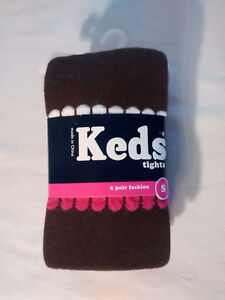 Girl's KEDS Footed Thick Tights NEW 2 Pack Dark Pink & Choc Brown S (Small) 4-6 
