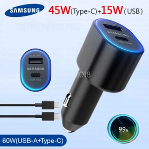 For Samsung Adapter 45W Car Charger Fast Charging Dual Port Plug USB-C PD Cable - Picture 1 of 6