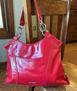 Vintage Y2K Nine West Handtasche Lippenstift Rot Patten Leder Schultertasche Rot Beuteltasche - Bild 1 von 9