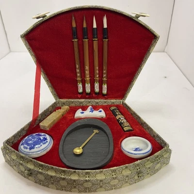 Juego completo de escritura de dibujo caligrafía vintage china con sello de Foo Dog Foto 1 de 4