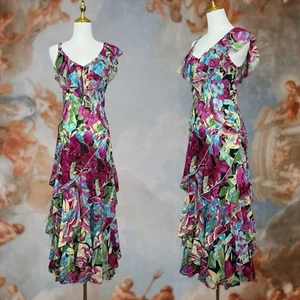 Vintage Y2K 00s Colorful Beaded Waterfall Hem Slip Dress Sz Med Boho Fairy - Picture 1 of 11