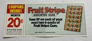 De colección 1976 Fruit Stripe Gum 20c cupón salvavidas Inc cebra - Imagen 1 de 2