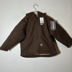 Berne Marrón Sherpa Forrado Cremallera Completa Chaqueta Abrigo con Capucha Niño Pequeño 4T Nuevo - Imagen 1 de 5