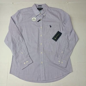 U.S. Polo Assn. Camisa tejida con botones para hombre M violeta Trail elástica a cuadros - Imagen 1 de 9