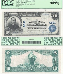 1902 $10 Montana, Great Falls Charter 4541 PCGS VF-30 PPQ - Picture 1 of 1