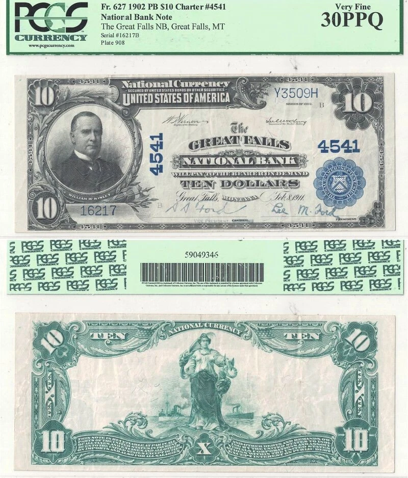 1902 $10 Montana, Great Falls Charter 4541 PCGS VF-30 PPQ - Image 1 of 1