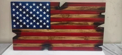 Designer Damaged Rustic Wooden Waving American Flag For Home Decor or Gift - Image 1 of 4