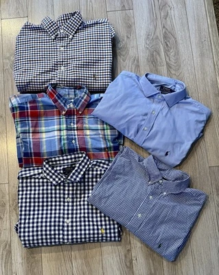 Lote de 5 camisas polo masculinas xadrez de manga comprida Ralph Lauren XLT - Imagem 1 de 4