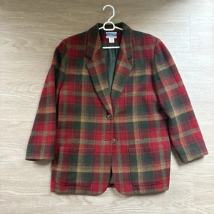 Chaqueta Blazer Pendleton Para Mujer Mediana Pequeña 100% Lana Virgen Rojo Verde A Cuadros - Imagen 1 de 9
