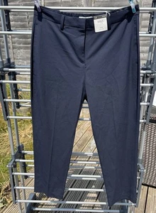 M&S Women’s Slim Fit Ankle Grazer Dark Navy Trousers with Stretch Size 14 Short - Picture 1 of 3