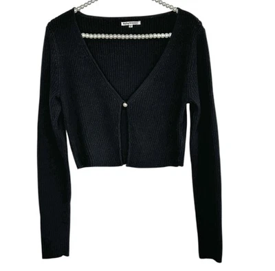 Cárdigan corto de cachemir Reformation Angel pequeño Y2k Preppy negro cuello en V ajustado Foto 1 de 4