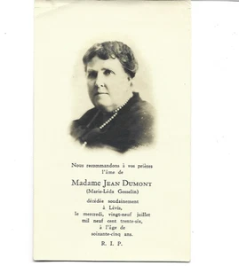 1936 CARTE-MORTUAIRE DE MARIE-LÉDA GOSSELIN DE LÉVIS - Picture 1 of 1