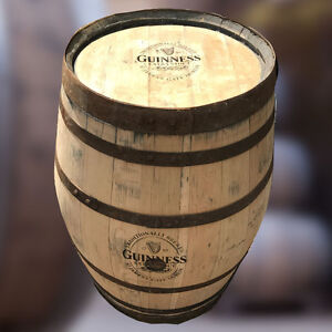 Recycled 300 L Guinness Branded Solid Oak Whisky Barrel Pub Table | Patio Table