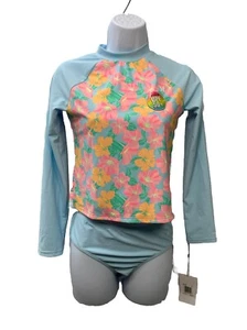 Hurley Girls' Long Sleeve Rash Guard Shirt 2-Piece Swimsuit 487775-BIC Size 14 - Picture 1 of 7