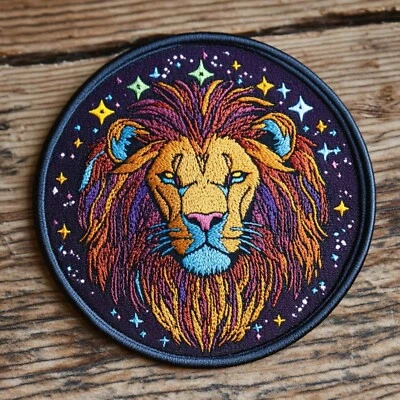 Constellation Leo Patch Iron-On Applique, Lion Zodiac, Astrology, Moon, Stars - Image 1 of 4
