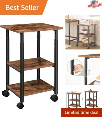 Sturdy 3-Tier Mobile Printer Stand - Durable & Stable - Rustic Brown and Black - Image 1 of 4