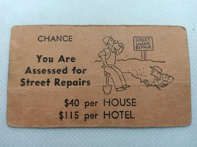 1935 Монополия Винтажная Оригинальная Редкая Карта Шанса (Вы Оценены Уличный Ремонт} - Изображение 1 из 2