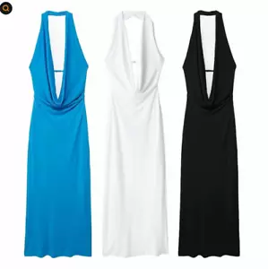 Summer women's pleated hanging neck dress new XS S M L - Picture 1 of 7