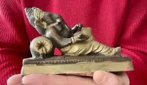 Traumhafte Ganesha Statue liegend zweifarbige Broncearbeit Nepal 1,02Kg - Bild 1 von 5
