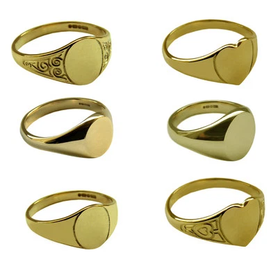 9ct Solid Yellow Gold Signet Rings Oval Heart 375 UK Hallmarked Ladies Child's - Image 1 of 4
