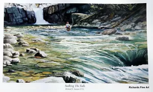 Fly fish painting fishing art print wall poster decor hanging waterfall nature - Picture 1 of 1