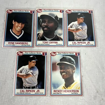 1990 Post Cereal Baseball Lot of 5 Sandberg Gwynn Ripken Jr Henderson - Image 1 of 4