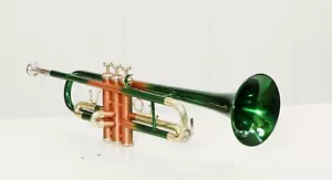 SALE NEW TRUMPET GREEN COLOUR COPPER BRASS STUDENT Bb FLAT TRUMPET FREE CASE+M/P - Picture 1 of 3