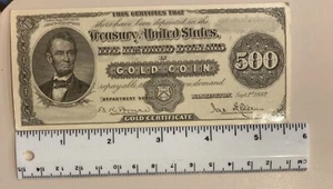 Reproduction 1882 United States 500 Dollars Lincoln Gold Coin Certificate Shown - Picture 1 of 2