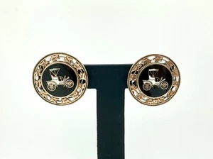 Vintage Ford Model T Clip On Earrings - Gold Tone Metal - Enamel - Picture 1 of 4
