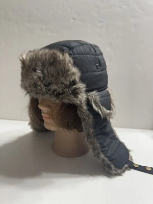 Men's Black/ Faux Fur Winter Trapper Hat with flaps - Image 1 of 4