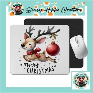Mouse Pad Adorable Reindeer Flying Merry Christmas Holiday Anti Slip Easy Clean - Afbeelding 1 van 4